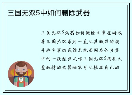 三国无双5中如何删除武器